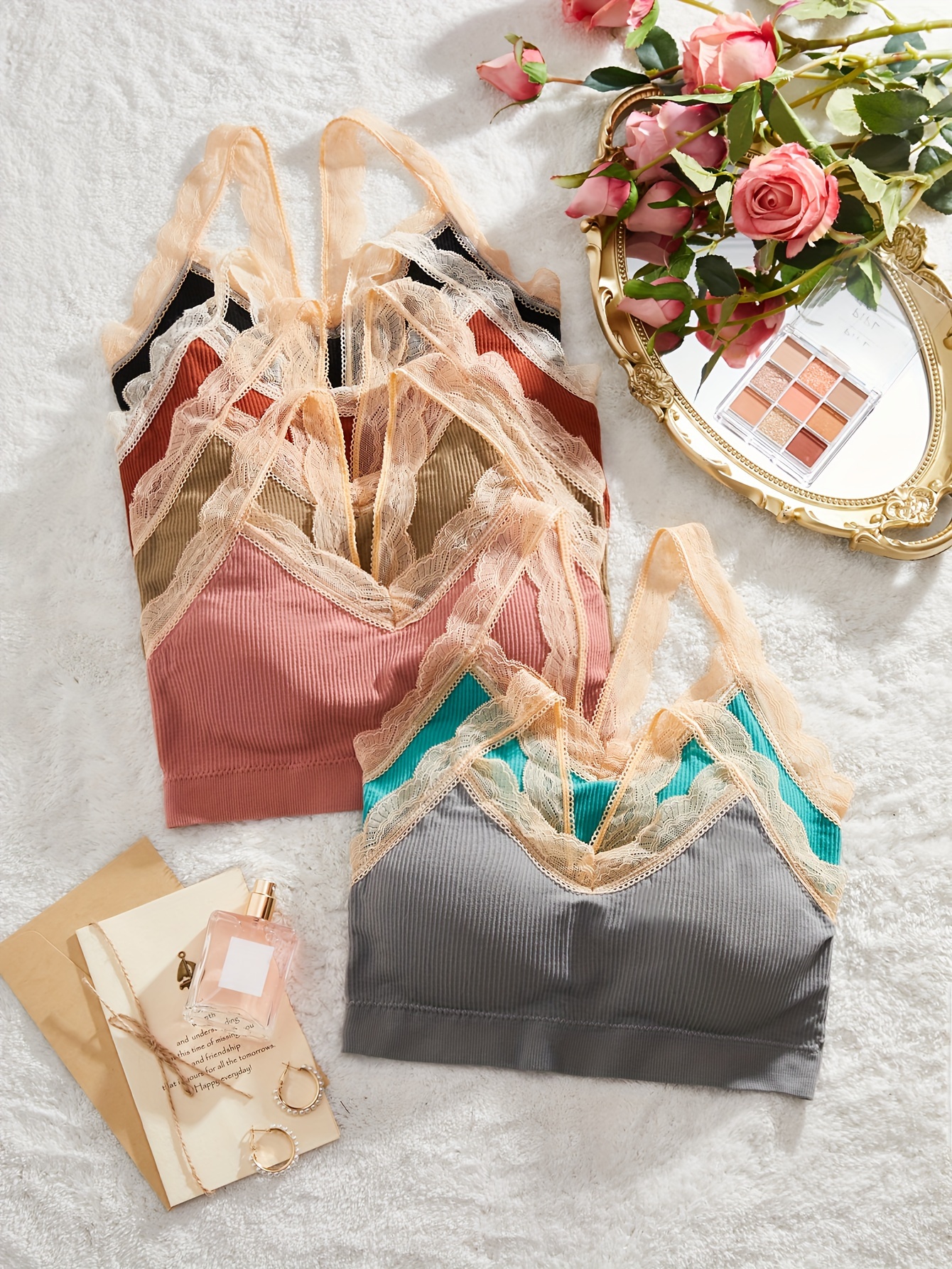 Contrast Lace Wireless Bras Comfy Breathable Stretch - Temu