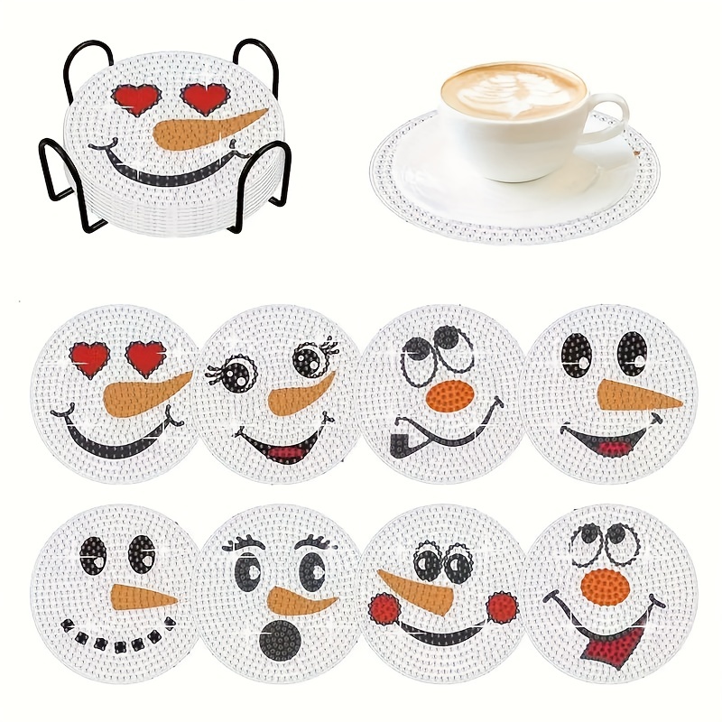 

8pcs 10 X 10 Cm/ 3.94 X 3.94 Inches/diy Diamond Painted Coaster Kit, Christmas Holiday Snowman Face Pattern Coaster For Home Decoration And Gifts