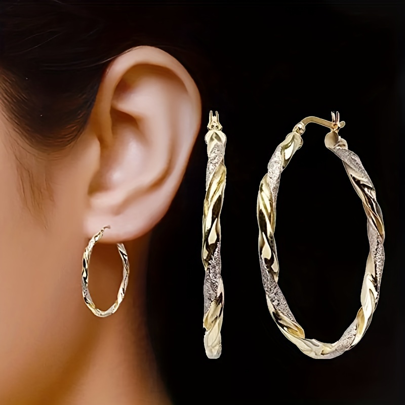 

Twist Golden Hoop Earrings Elegant Sexy Style Copper 18k Gold Plated Jewelry Trendy Female Gift