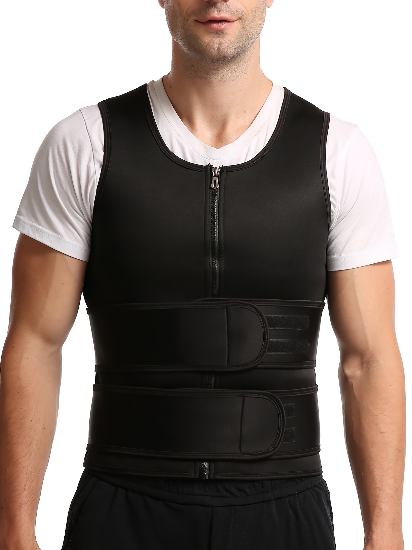 Chaleco Con Faja Ajustable Con Cremallera Para Hombre, Camiseta Sin Mangas  De Neopreno Para Entrenar La Cintura