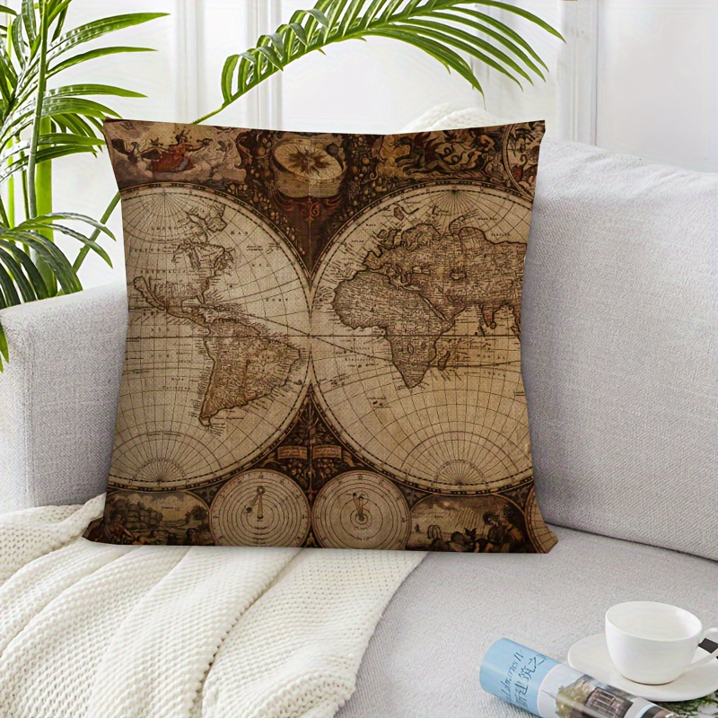 

1pc, Retro World Map, Square Cushion Cover (18 ''x18' '), Pillowcase, Home Decoration, Room Decoration, Bedroom Decoration, Collectible Building Accessories, (cushion Not Included)