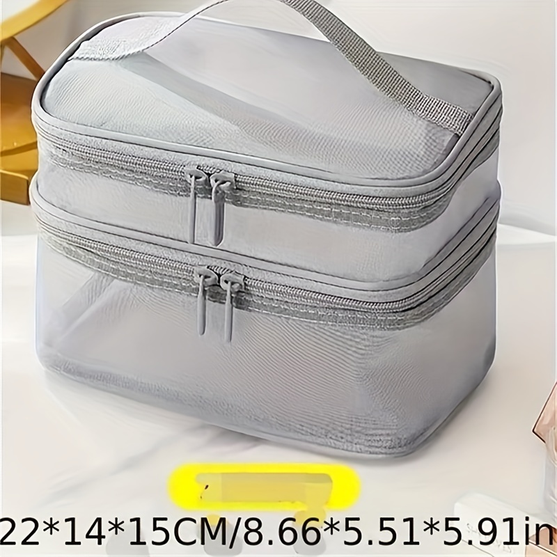 Makeup Bag Cosmetic Bag Travelling Double Layer Make Up Bag Organizer  Medium Case for Women Girls Reusable Toiletry Bags(Pink) 