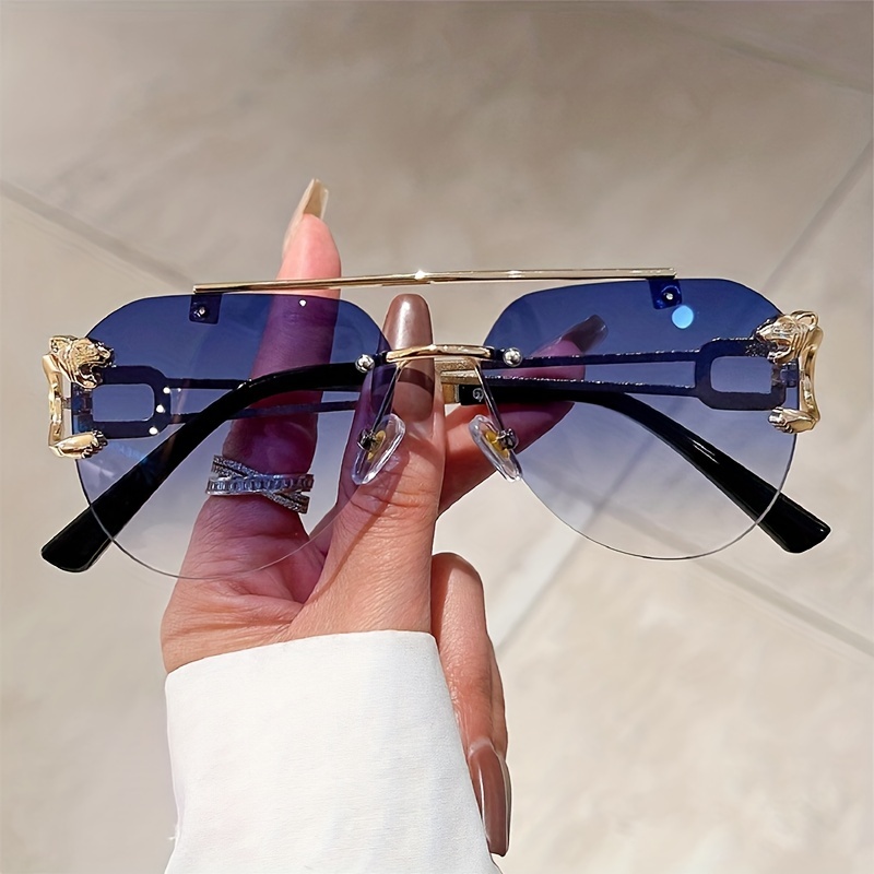 Top Bar Aviator Fashion Sunglasses for Women Men Mod Metal Animal Decor Rimless Glasses for Beach Driving, UV400,Temu