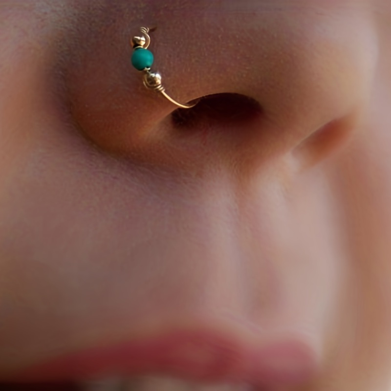 Turquoise Wrapped Nose Ring, Boho Style Body Piercing