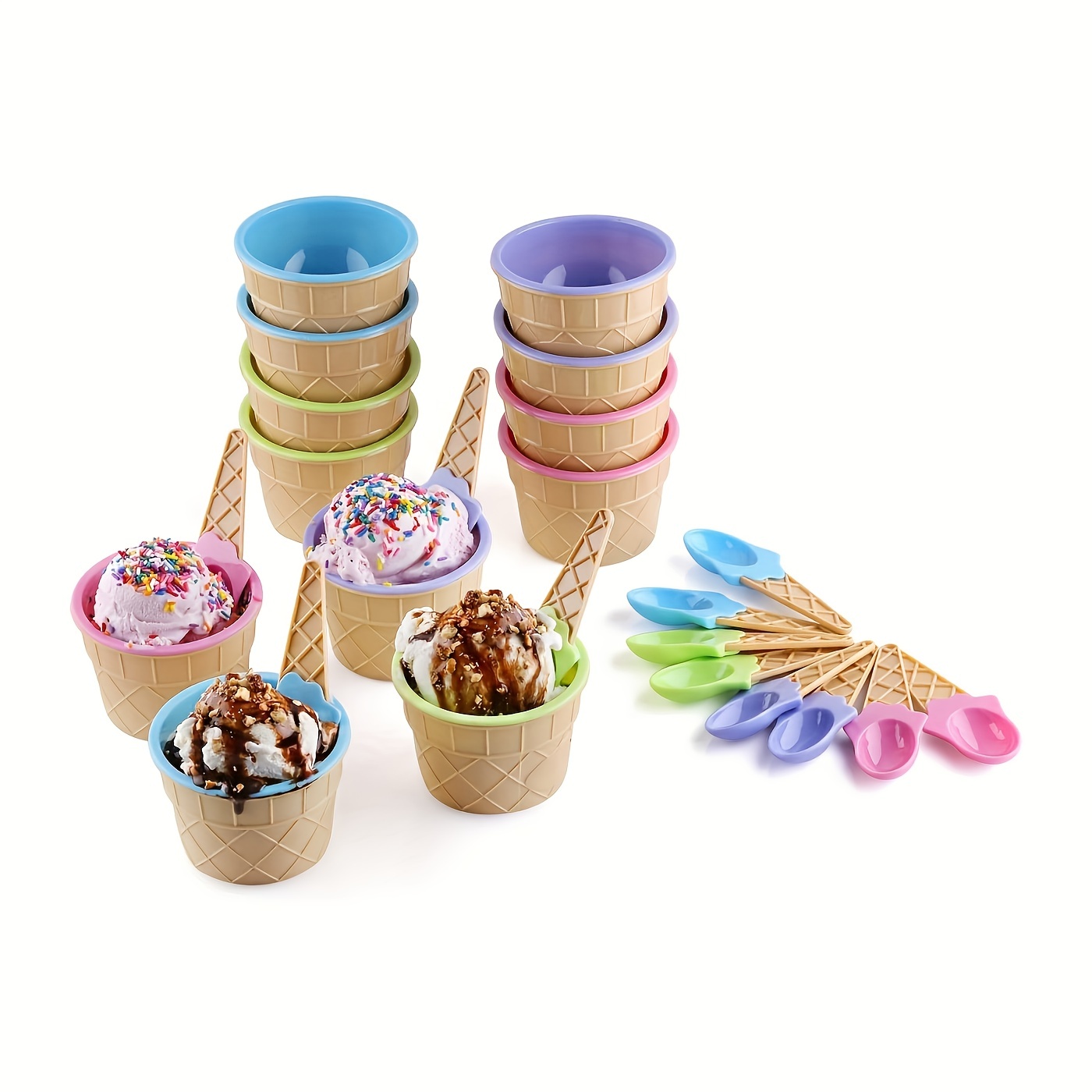 100 Pcs Ice Cream Cups Bowls Ice Cream Party Supplies Birthday Decorations  Bulk 8 oz Disposable Paper Sundae Cup in 4 Style for Ice Cream Bar Birthday