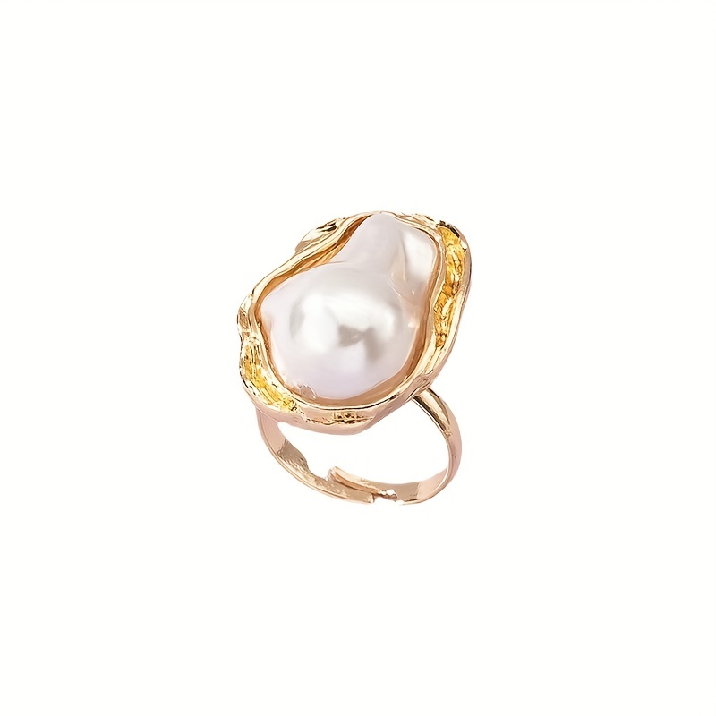 Women's Vintage Adjustable Cuff Ring with Irregular Pearl