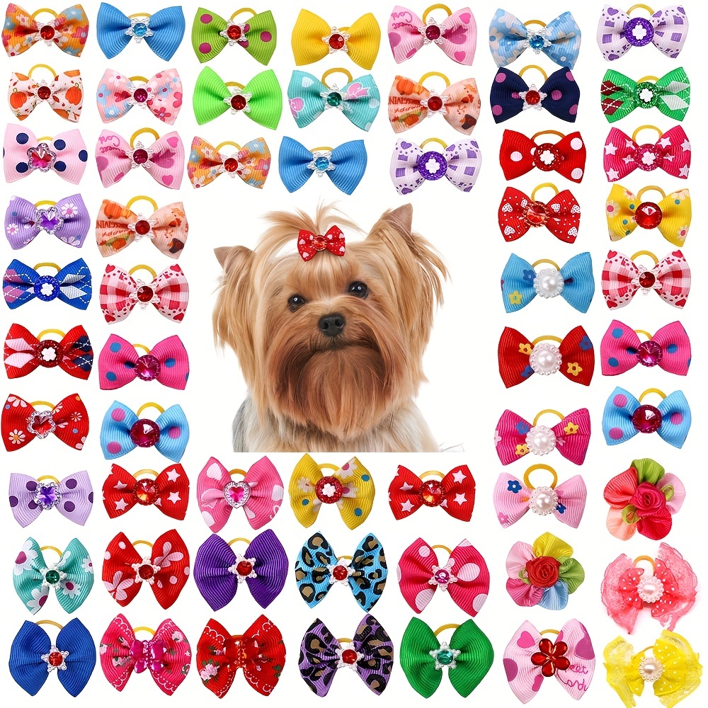 

20pcs Cute Bowknot Hair Ties For Dogs And Cats - Stylish Pet Hair Accessories For Grooming And Fashion