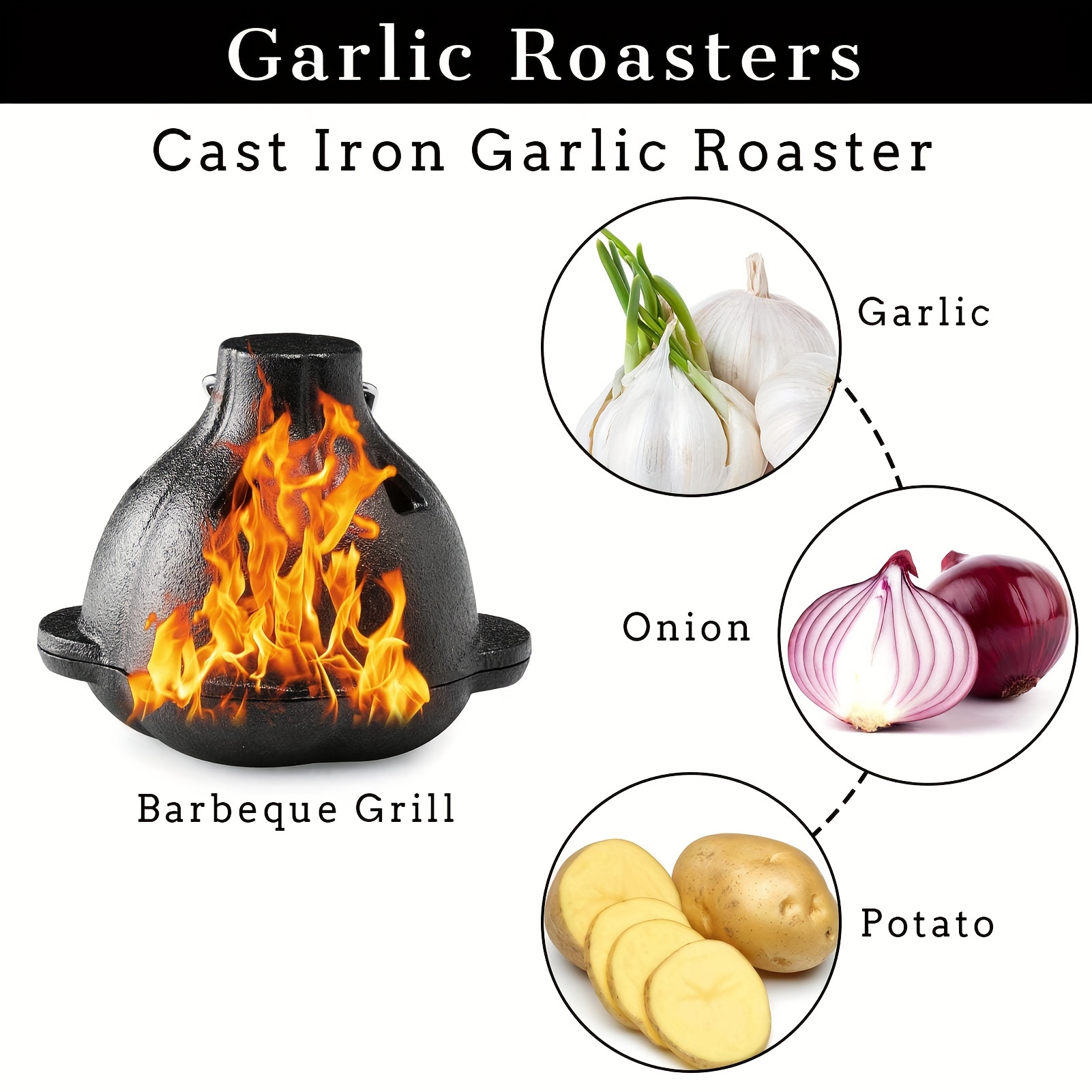  AOKDEER Garlic Roaster, Cast Iron Garlic Roaster for Kitchen  Grill Oven, Dining Room, Indoor or Outdoor, BBQ Grill Garlic Tools, Garlic  Baker for Picnic Camping Patio Backyard Cooking: Home & Kitchen