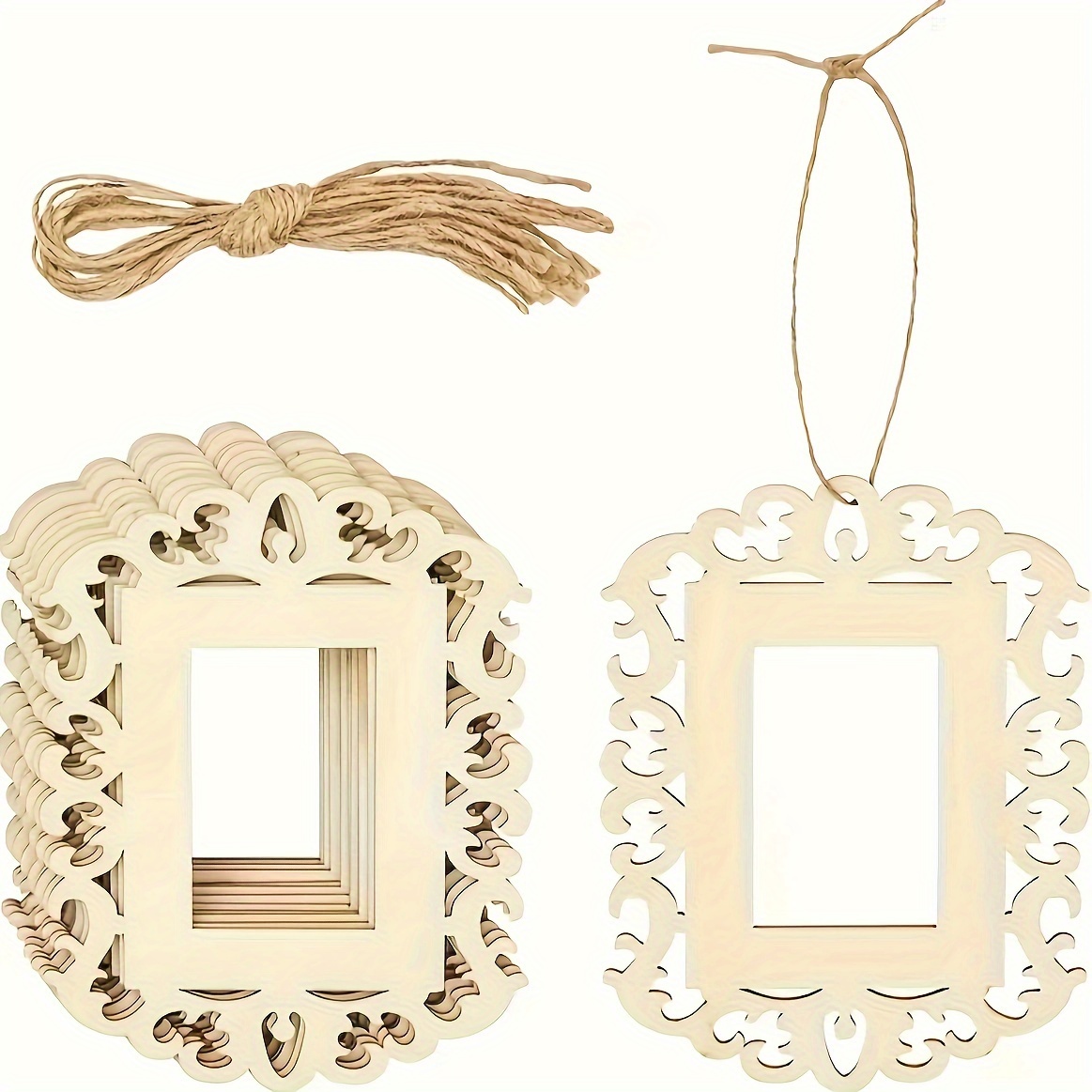 

10pcs Set Of Unfinished Wooden Photo Frames, For Crafts And Diy Christmas Family Party Decoration.