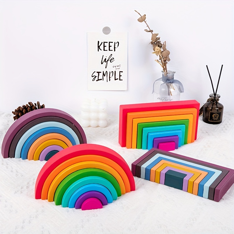 set rainbow de jouets bébé en bois pour arche éveil DIY montessori