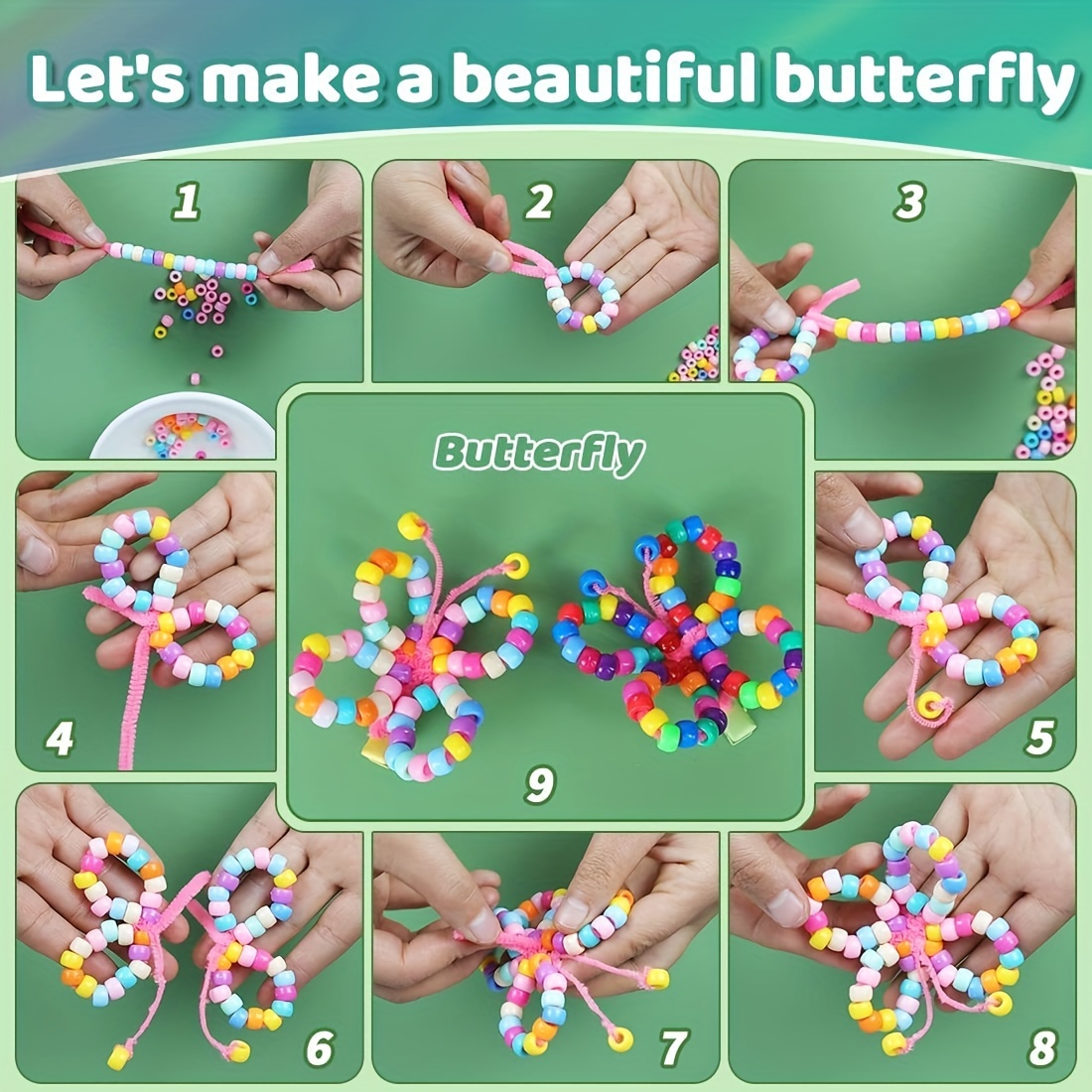Mandala Crafts Plastic Big Pony Beads Bulk Kit with Organizer Box for Kid  Crafts, Bracelet Jewelry Making, Hair Braiding, Dream Catchers, 1200 CT 9mm  Opaque Rainbow 
