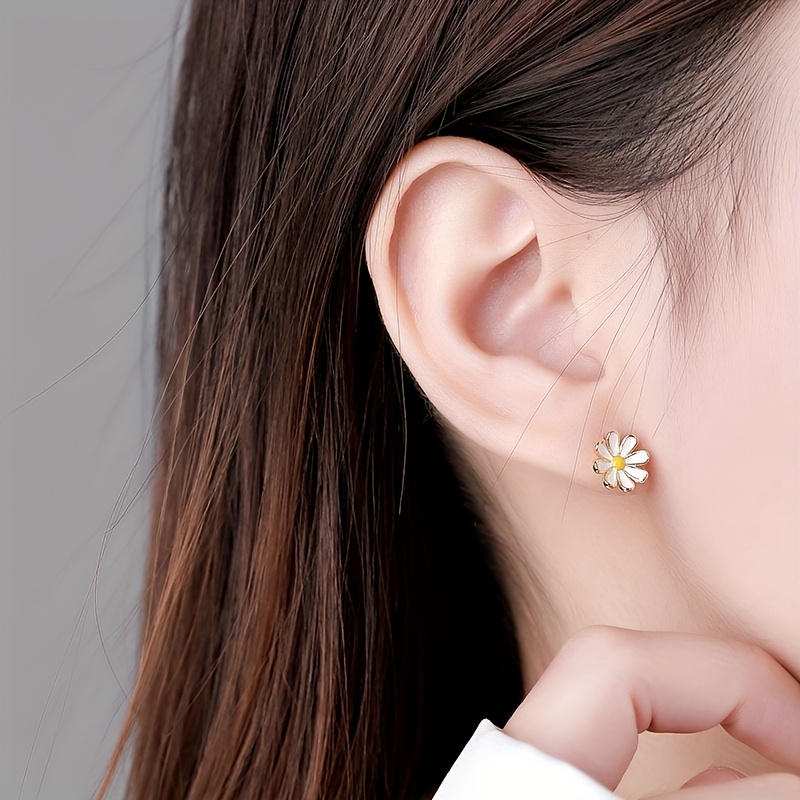 Simple Gold Earrings Girls  Women Yellow Gold Stud Earring - Gold