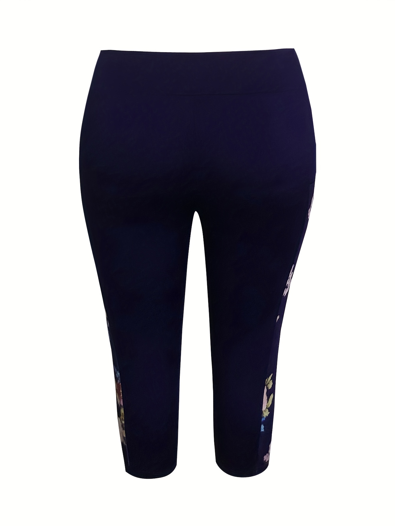 Plus Size Sports Capri Leggings, Women's Plus Allover Floral Print High *  Medium Stretch Fitness Capri Leggings