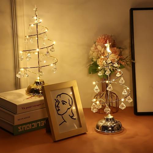 LED Iron Craft Night Light Crystal Christmas Tree Lamp, Table Lamp Birthday Room Bedroom Scene Decor