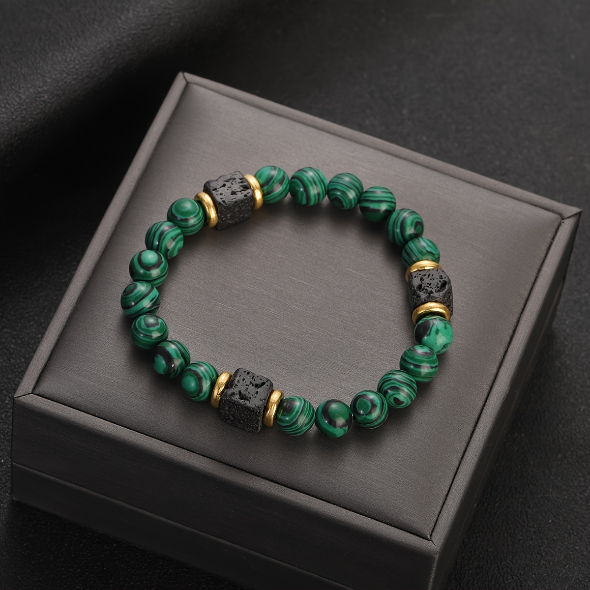 

1pc Natural Stone Beads Malachite Bracelet, Men Women Jewelry