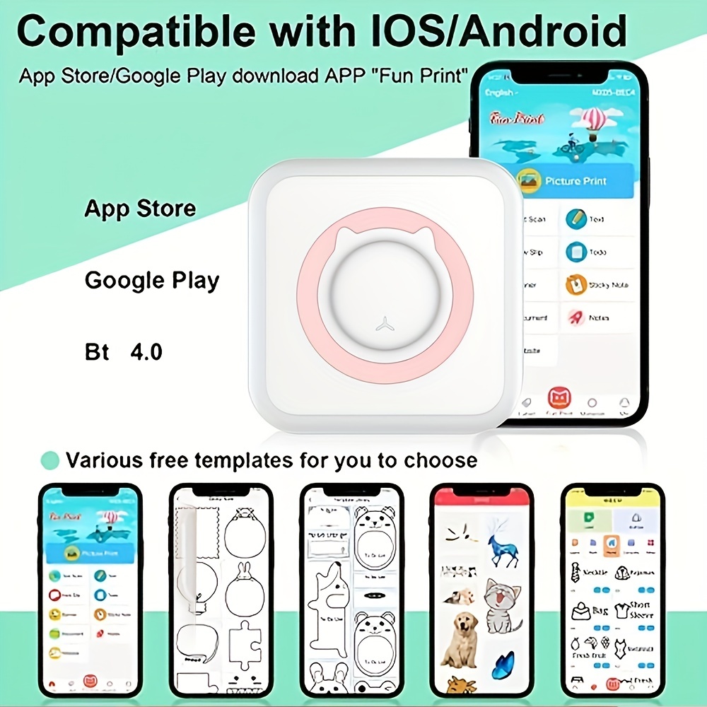 Imprimante photo portable pour smartphone Imprimante sans fil Support  Android & Ios Reçu Imprimante thermique pour artisanat, Accueil