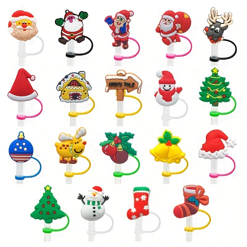 1pc silicone straw cover, reusable Christmas design kitchen drinking straw  cover