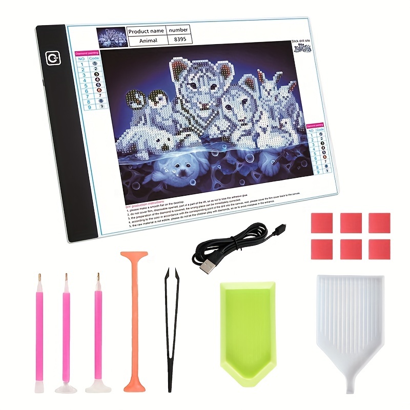 SPMLEE (159PCS) Diamond Painting A4 LED Light Pad Kit,DIY Dimmable Light Brightness Board,LED Artcraft Tracing Light Table,Reusable A4