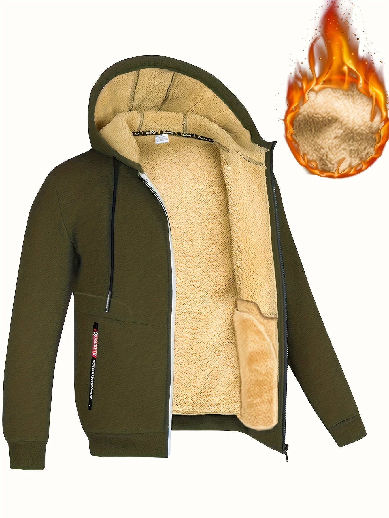 mens casual warm fleece zip up hoodie zip up hooded coat for fall winter army green 0