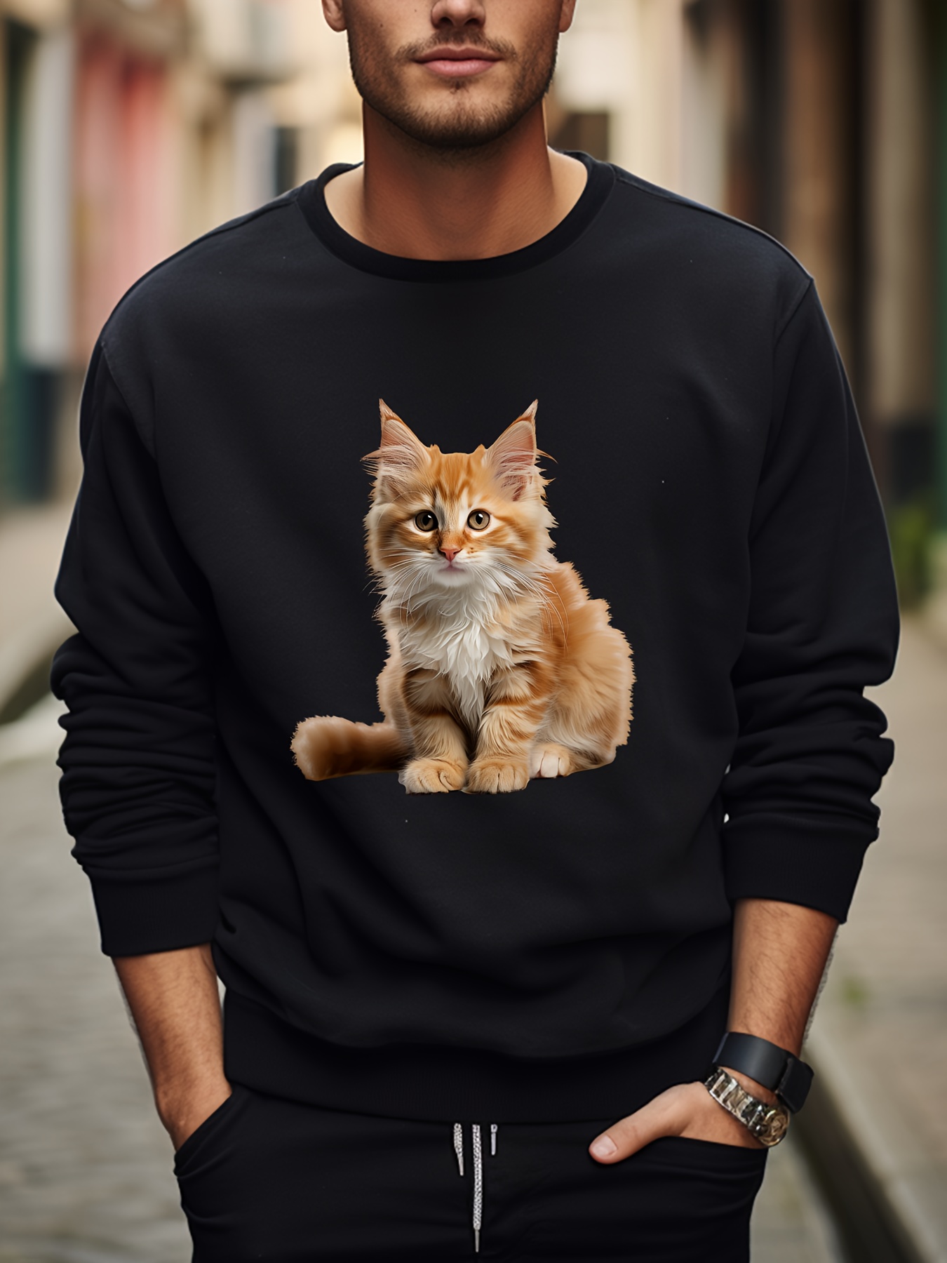 Men's 3d Dollar Cat Pattern Print Fashion Personality Long - Temu