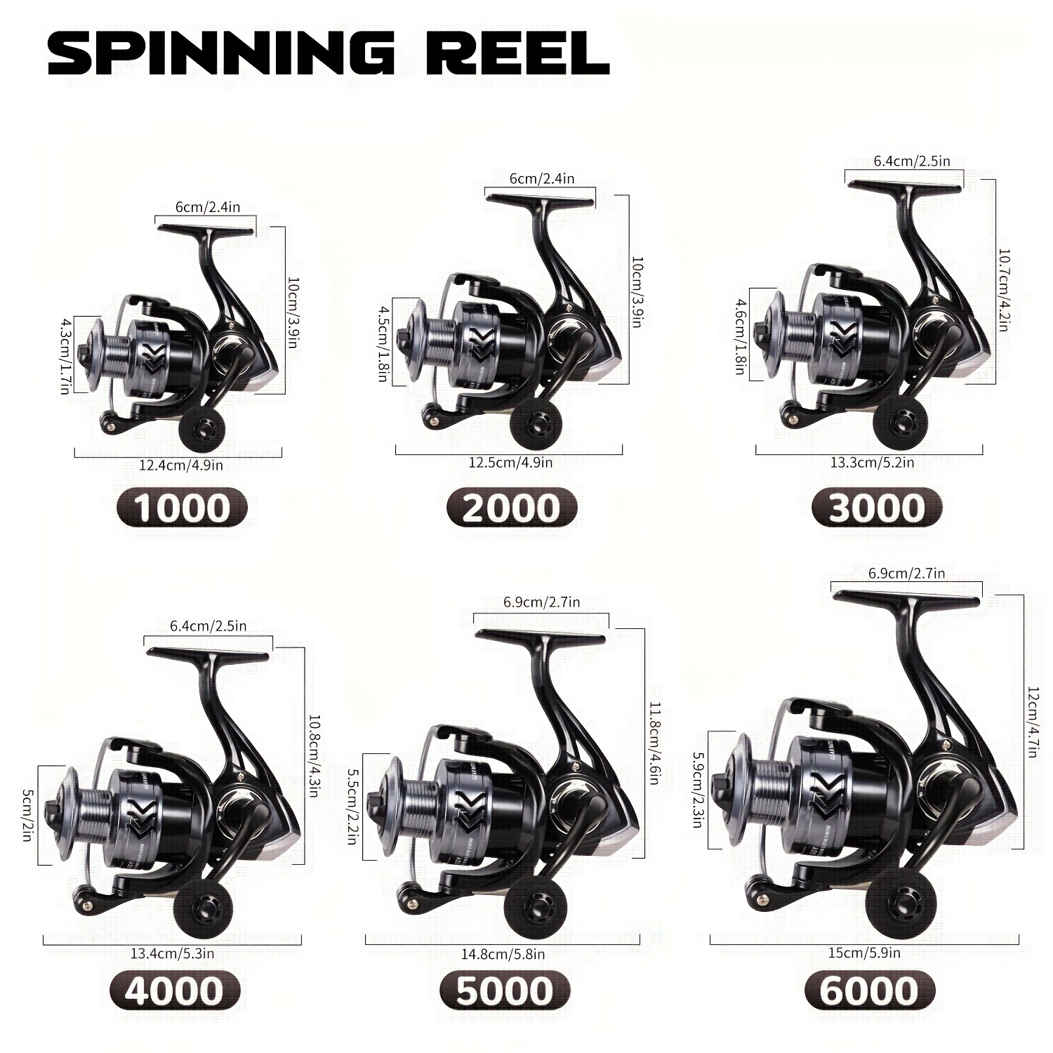 HANDING Spinning Fishing Reels 5.2:1 Gear Ratio 22LB Max Drag 3000-6000  Series Spinning Reels Freshwater Saltwater Fishing Reels