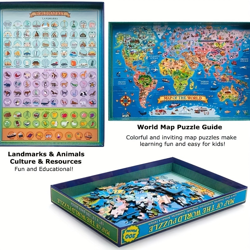 Puzzles 200 Pieces Wooden Assembly Picture World Map America Map