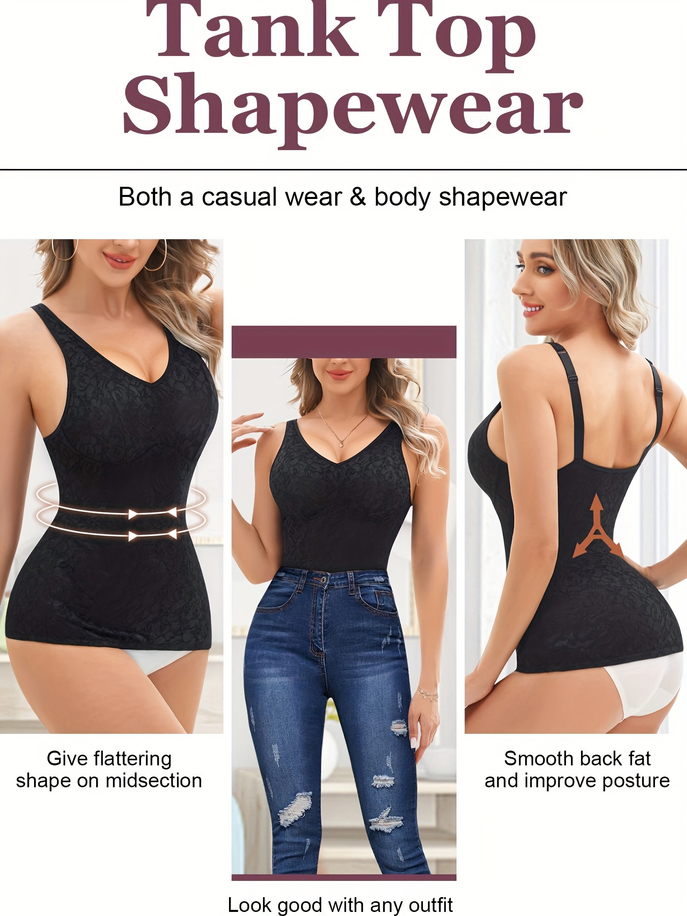 Contrast Lace Shaping Cami Tops V Neck Tummy Control Slimmer - Temu