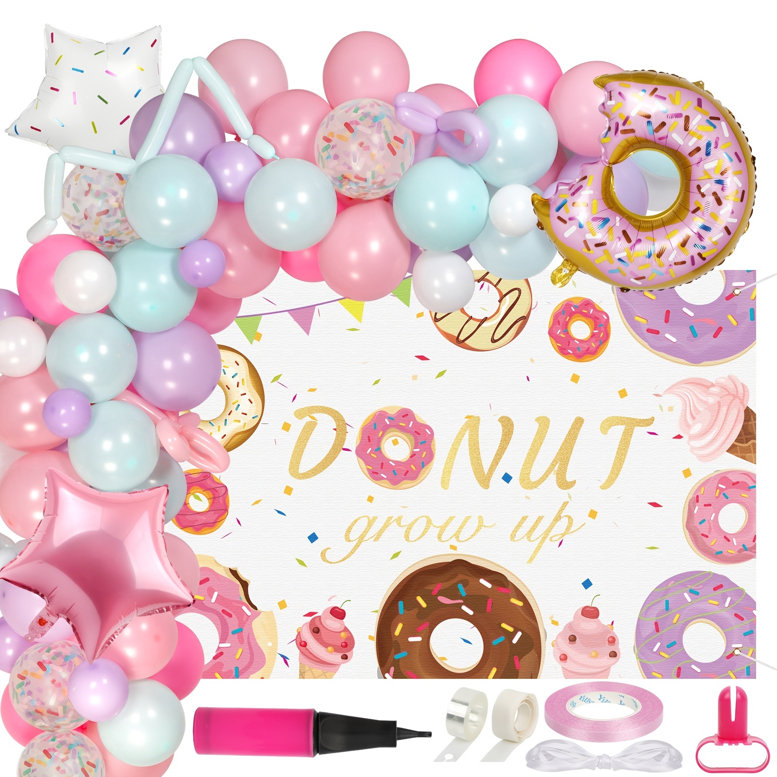 Set Birthday Donut Background Banner Set Scene Decor Room Decor Birthday  Party Supplies Theme Party Decoration - Home & Kitchen - Temu