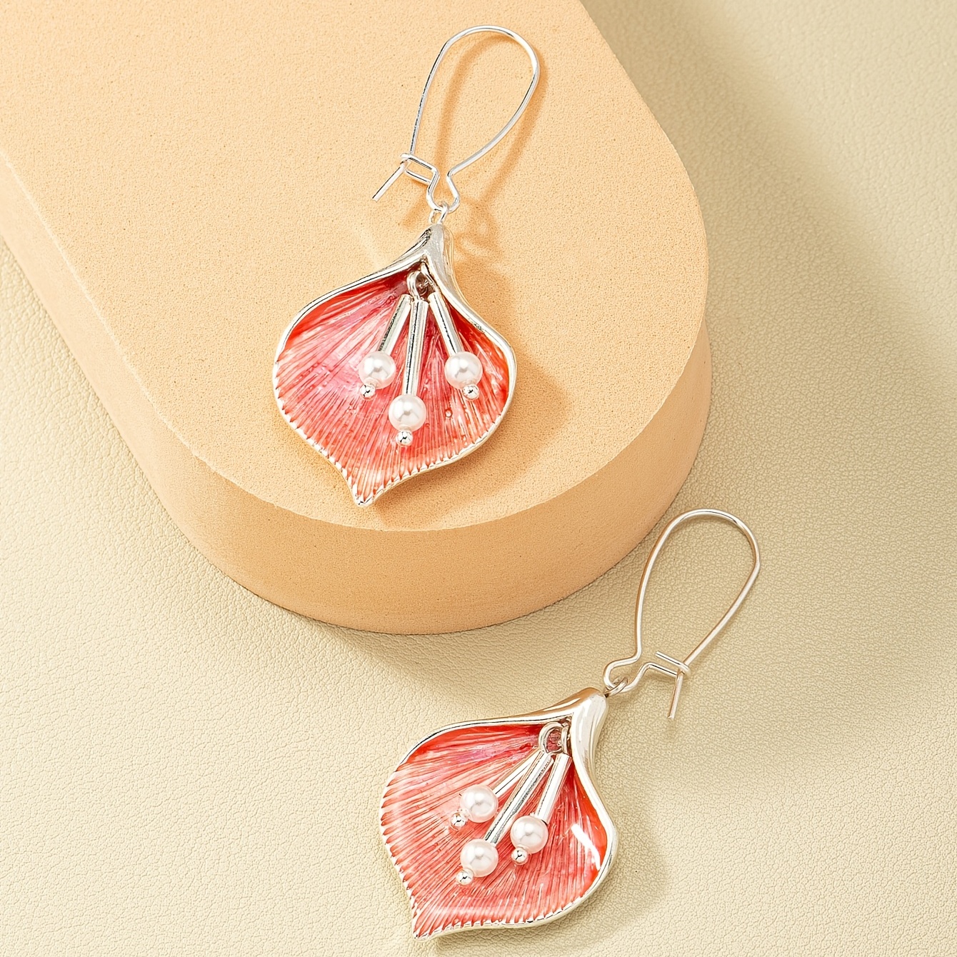 White Flower Green Leaf Red Strawberry Design Enamel Dangle Earrings  Elegant Cute Style Alloy 18k Gold Plated Jewelry Female Gift - Temu