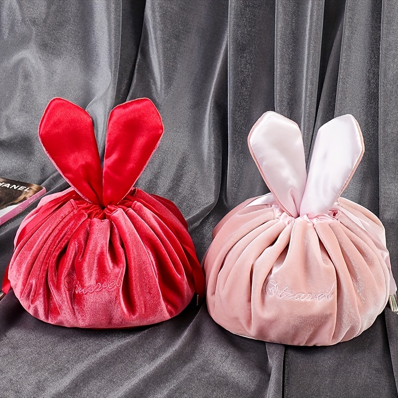 Cosmetic Bag Round Velvet Soft Makeup Bag Drawstring Rabbit Ear Travel Make  Up Organizer Female Toiletry Beauty Storage for Gift