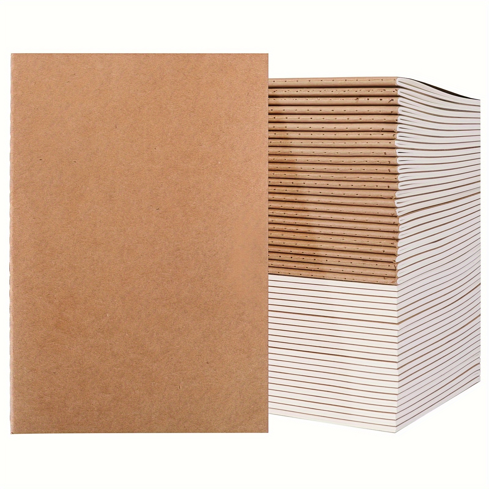 100Pcs A5 Kraft Notebooks, Blank Page Journals in Bulk