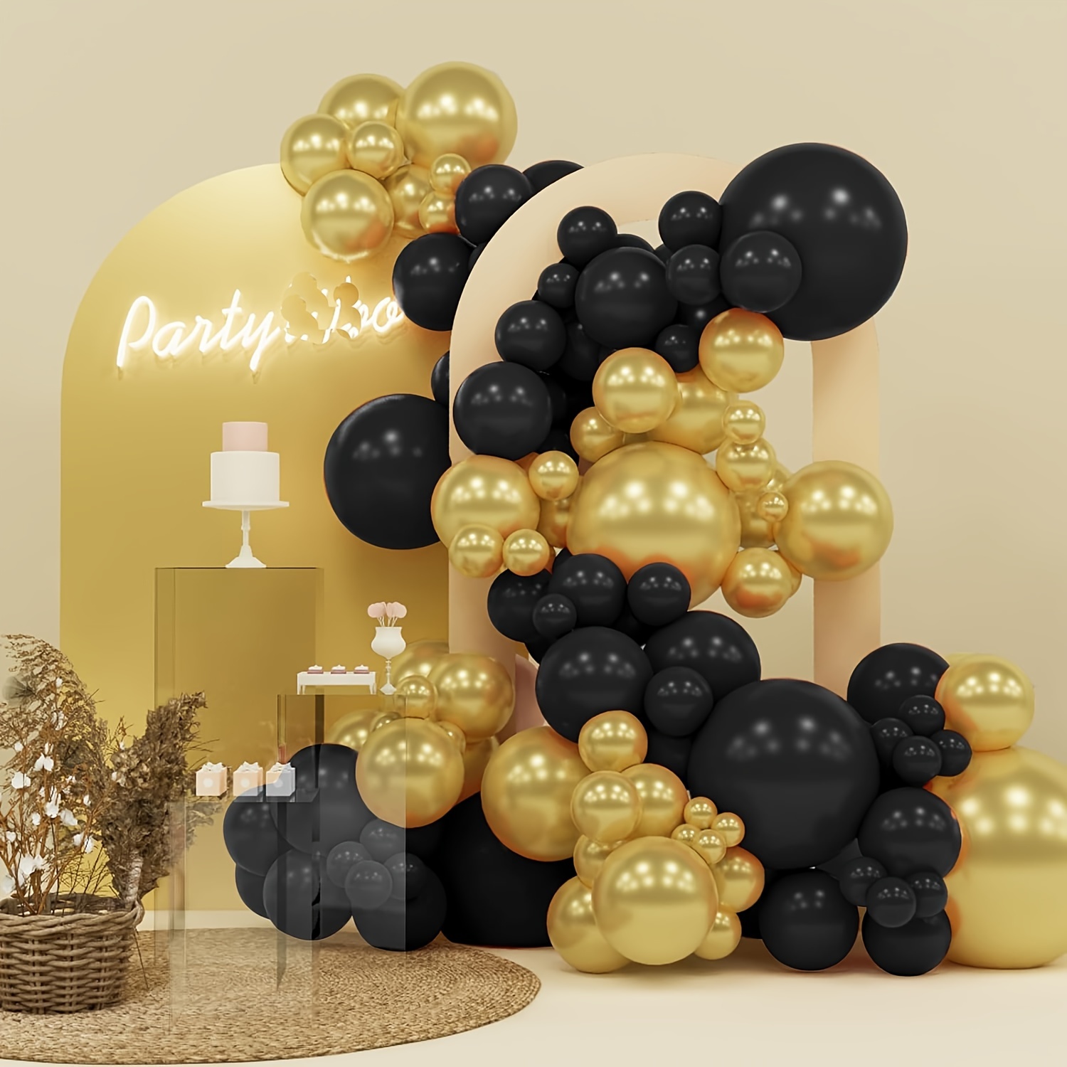 Kit de guirnalda de arco de globos negros y dorados, 102 globos dorados y  negros para cumpleaños, ducha, graduación, Año Nuevo, decoración de fiesta
