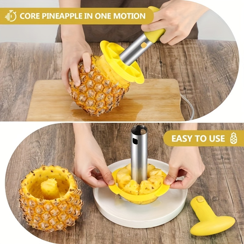 Coupe-ananas en acier inoxydable de qualité alimentaire, outil tout en un,  éplucheur d'ananas avec lame dentelée, pour anneaux de fruits en dés,  facile à nettoyer (jaune) : : Maison