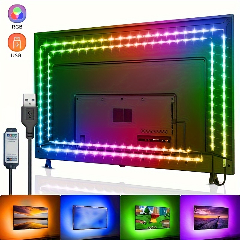 Tira de luces LED para TV, retroiluminación RGB de 6.56 pies que cambian de  color con control remoto RF, iluminación bias alimentada por USB para TV