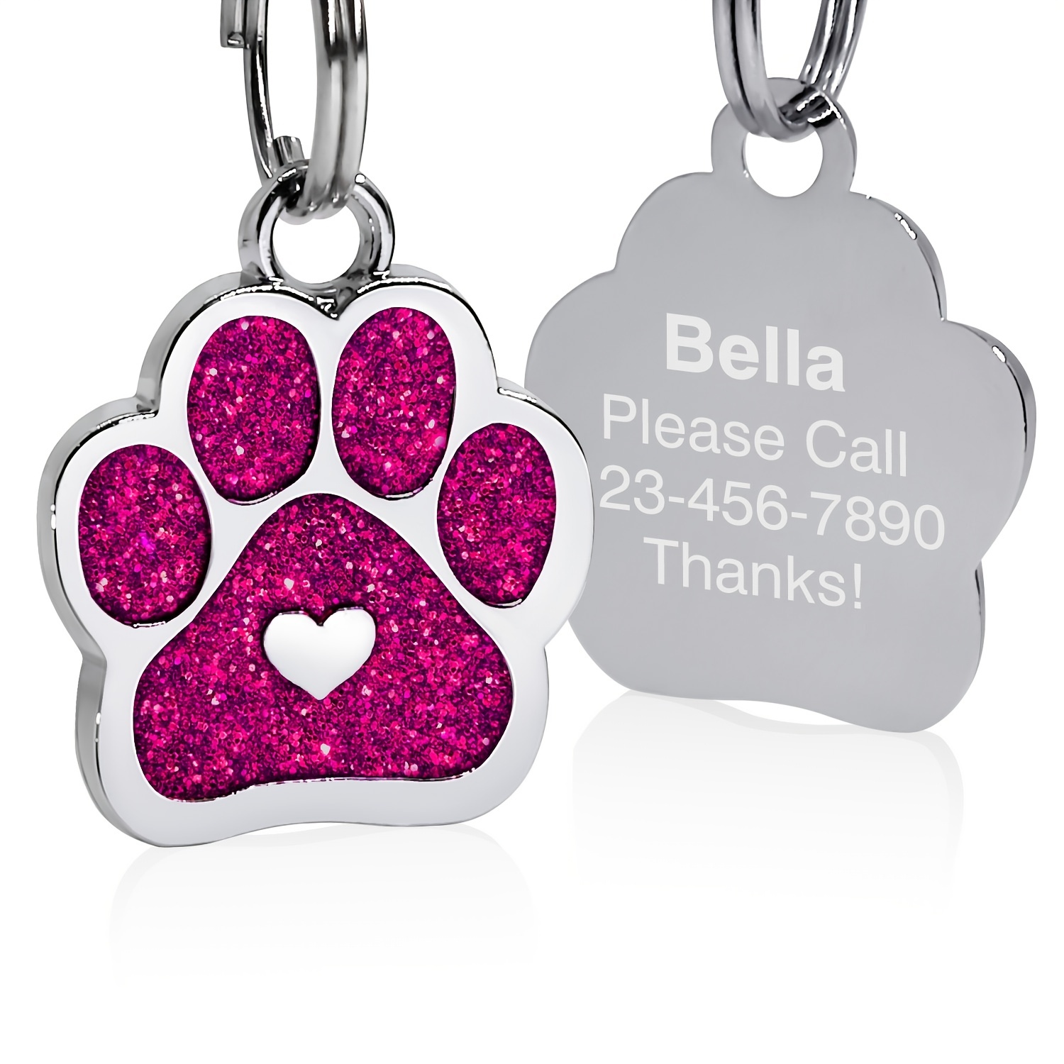 Personalized Engraved Pet ID Tag with Paw Print Charm