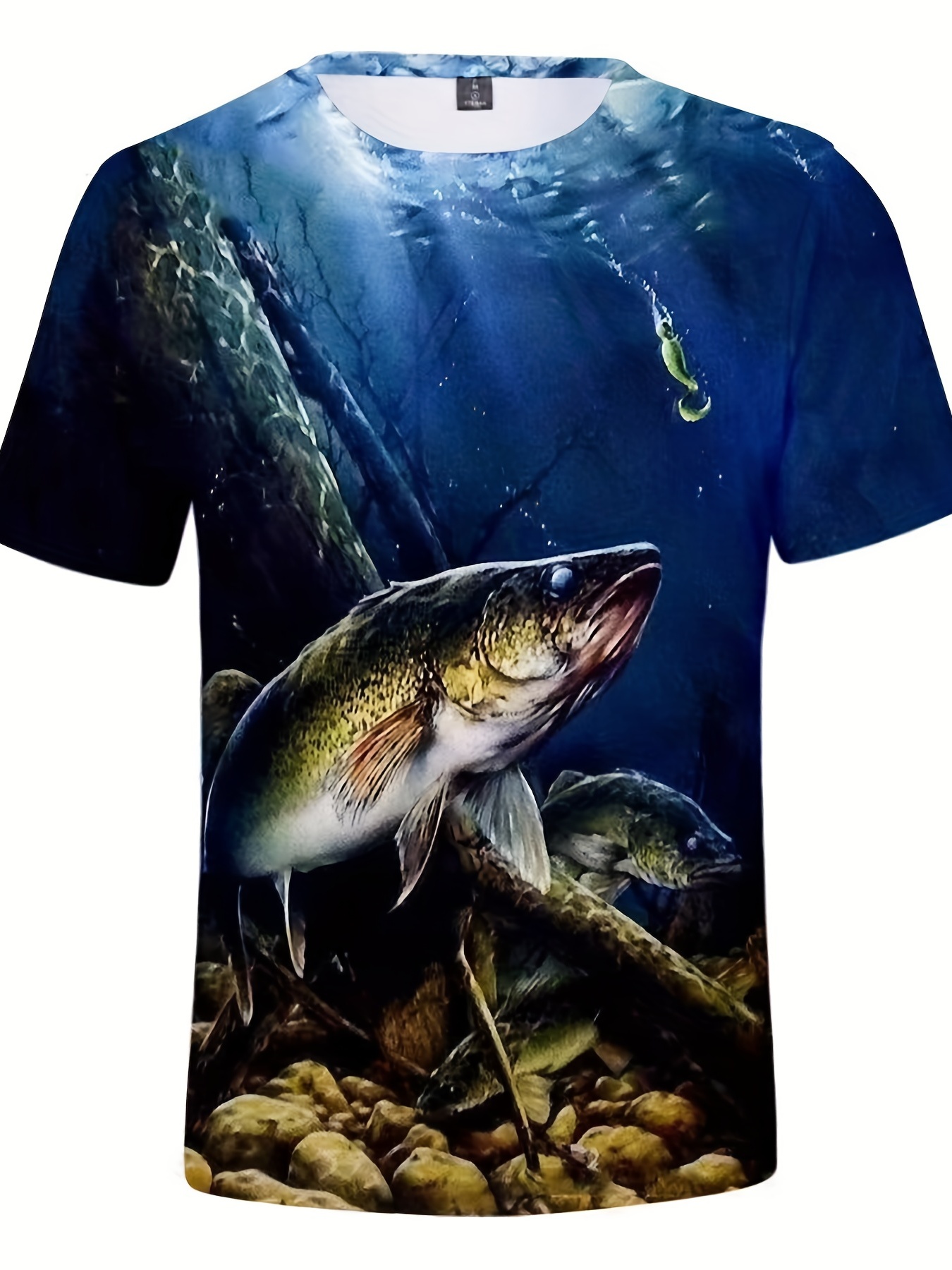 Fish Print, Camiseta De Manga Larga Para Hombre Con Estampado Novedoso,  Camisetas Elegantes Para Otoño, Ropa De Hombre