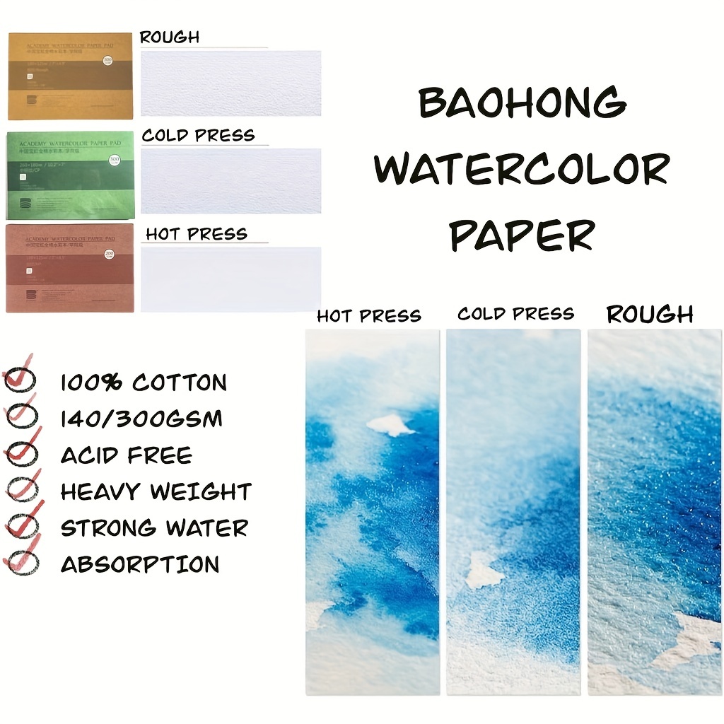 5X7 Watercolor Paper Pad, Academy Grade Watercolor Block, Textured Cold  /Hot Press, 140lb/300gsm, 100% , Acid-Free, 20 Sheets For Painting & Drawing