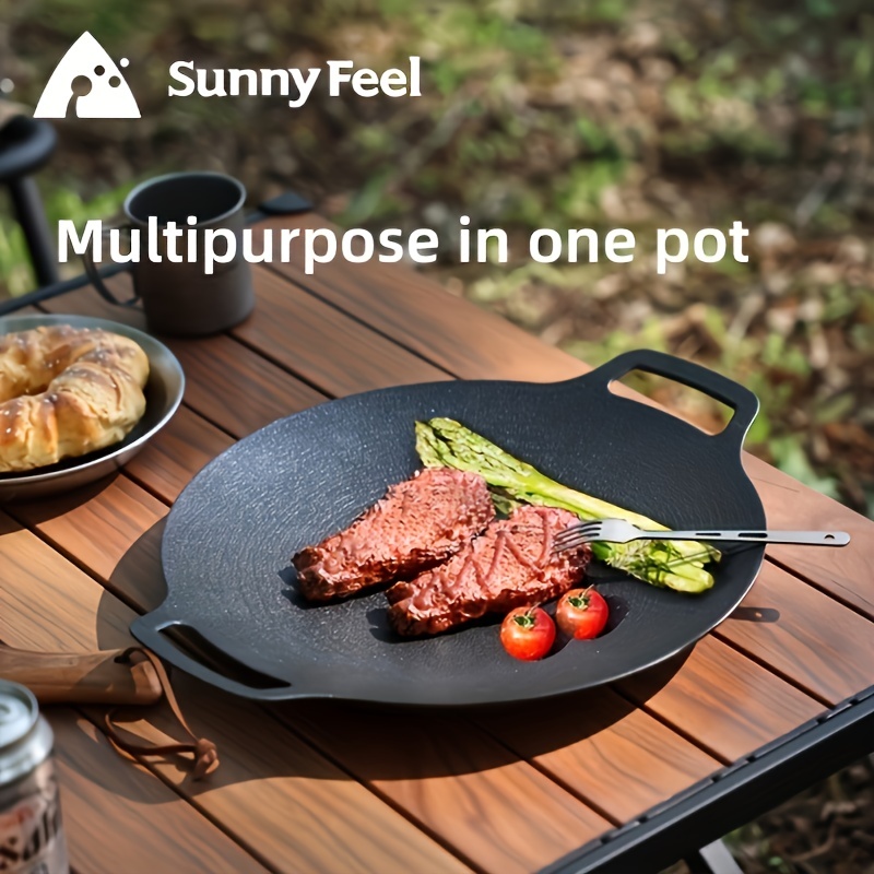 34cm Korean Nonstick Frying Pan Outdoor Cast Iron BBQ Plate Camping Grill  Pan Barbecue Multifunction Frying Pan Fried Steak