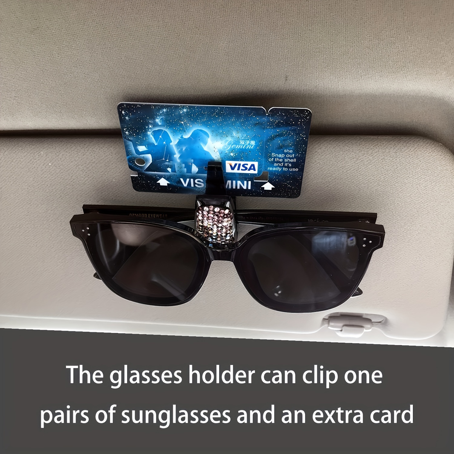 Porte-lunettes de voiture, ensemble de 2, support de lunettes de soleil de  voiture en strass bling, support de lunettes pour pare-soleil de voiture,  lunettes de soleil avec clip de carte, pour pare-soleil
