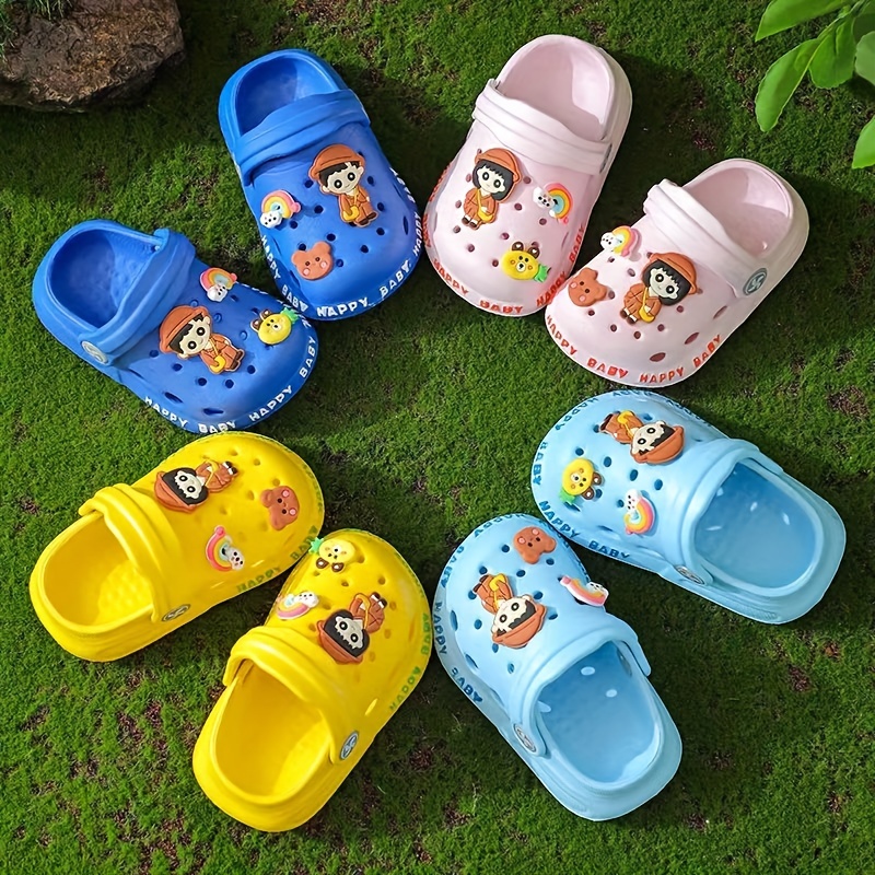 Infant Baby Girls Cute Cartoon Slip On Clogs With Charms, Children's Casual Lightweight Anti-skid Hollow Out Clogs For Summer