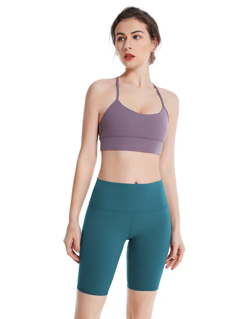 Solid High Waist Yoga Shorts Pocket Slimming Breathable - Temu Canada