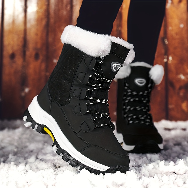 

Women's Lace-up Winter Casual Snow Boots, Anti-slip Warm Faux Fur Lining Outdoor Mid Calf Boots