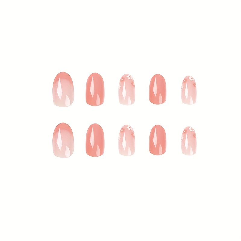 orange almond press on nails with daisy designs acrlylic fake nails glossy false nails for women and girls 24 pcs for easter details 4