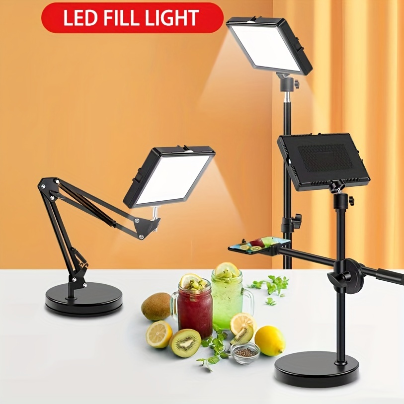 Anillo de luz LED telescópico de escritorio de 10 pulgadas con luz de  relleno en vivo con soporte de base circular y soporte para teléfono Luz  para selfies de escritorio para escritorio/maquillaj