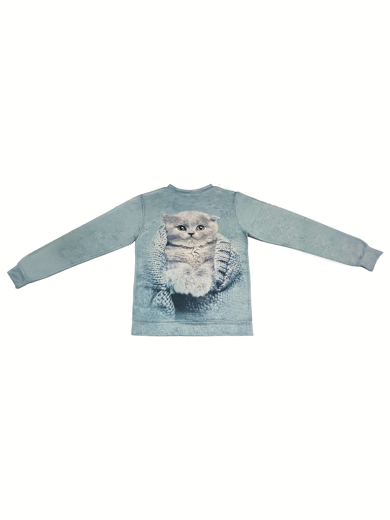 Cat Print Pullover Sweatshirt Casual Long Sleeve Crew Neck - Temu