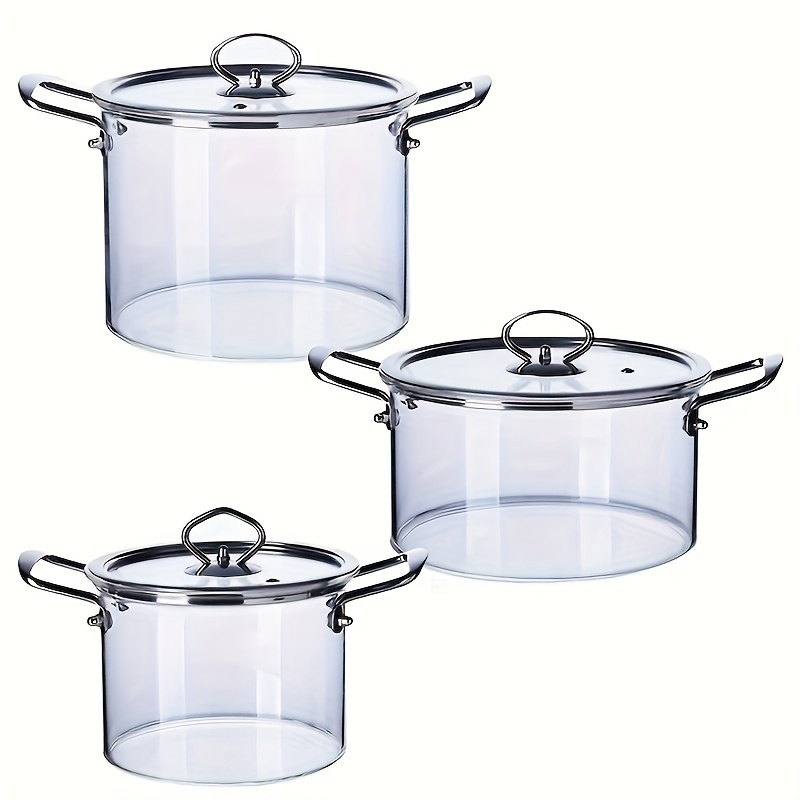 1pc 150/300/450ML Transparent Glass Stockpot Binaural Soup Pot Noodle Bowl  With Lid Household Stew Pot for Cooking Cookware Kitchen Accessories