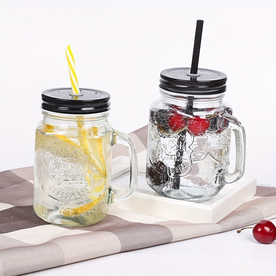 Glass Mason Jar With Handles, Lid And Straw Mason Jars Drinking Glasses,  Mason Jar Cups, Mason Jar Cup, Set With Handles For Iced Coffee, Tea &  Smoothie, Aesthetic Room Decor, Festival Decoration