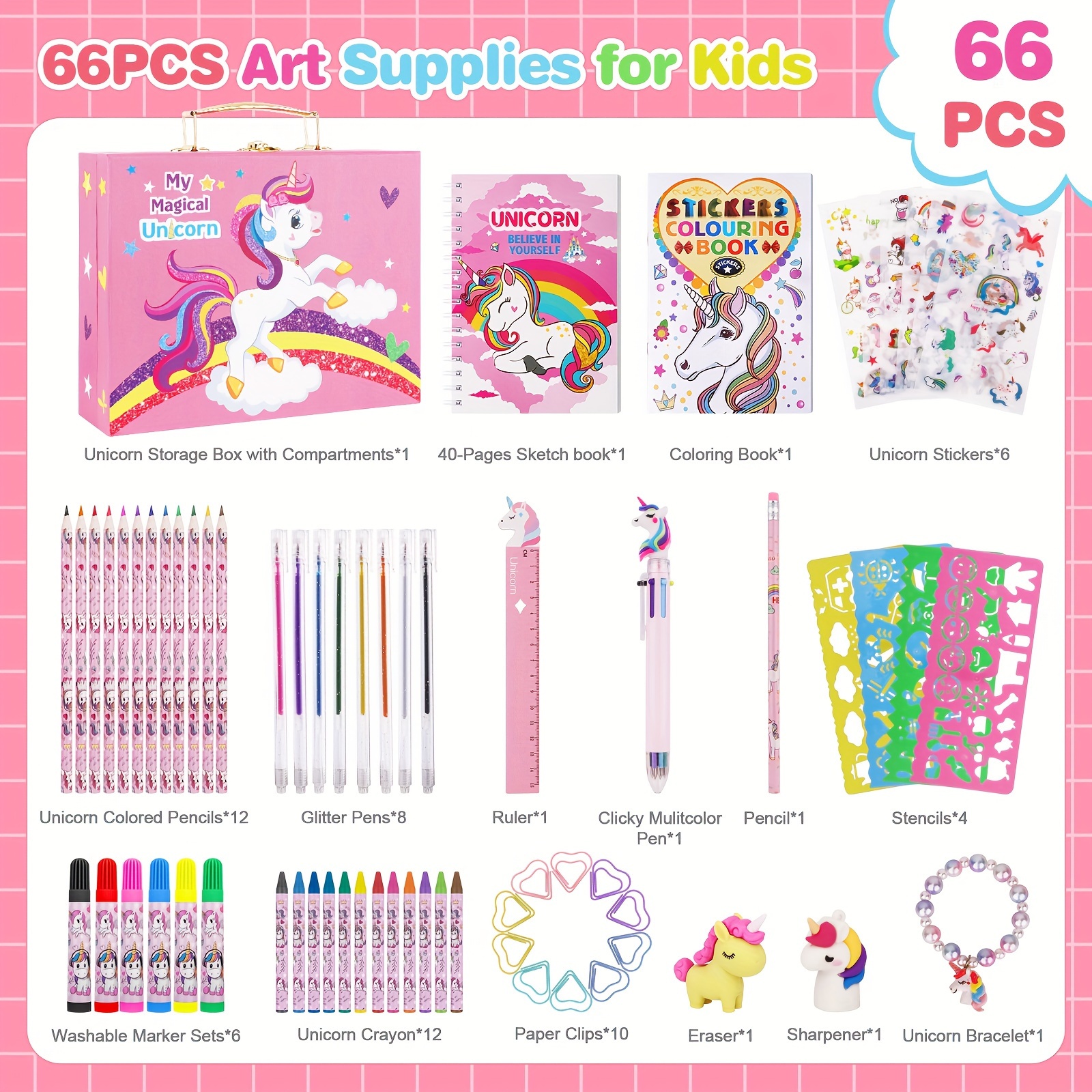 TCJJ Unicorn Art Set for Kids, Kids Drawing Set With Unicorn