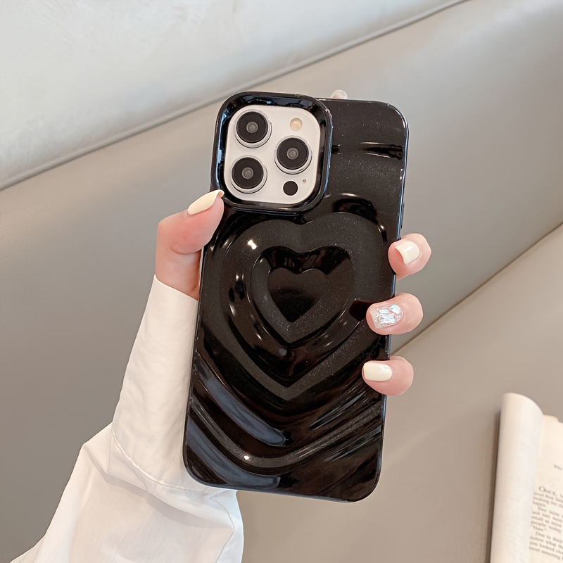 

Unique 3d Design Black Heart Shape Water Ripple, Tpu Phone Case Perfect Fit For Iphone 15 Pro Max/14//13/12/11/x/xr/xsmax
