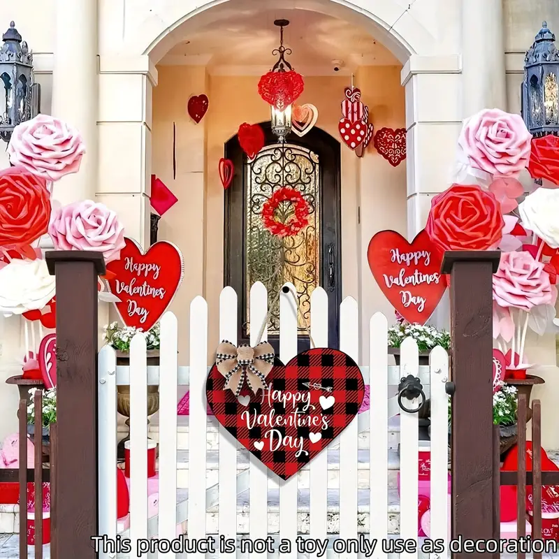 Valentines Day Decorations Door Sign Buffalo Plaid Happy Temu
